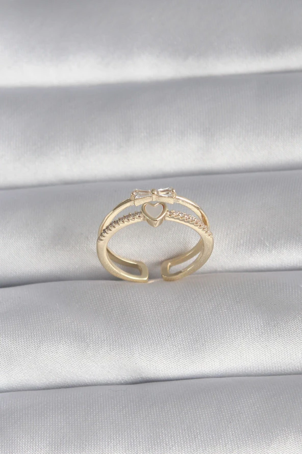Pirinç Gold Renk Zirkon Taş Detay Kalp Model Kadın Yüzük - TJ-BYK3023 ürün görseli 1