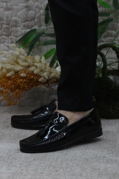 Pierre Cardin 25101 Siyah Rugan Hakiki Deri Erkek Babet Loafer Erkek Ayakkabı - Resim 3