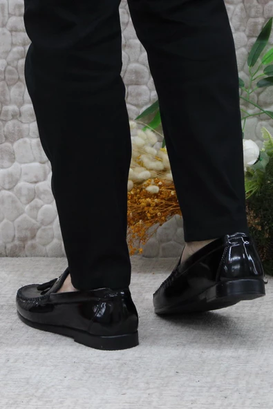 Pierre Cardin 25101 Siyah Rugan Hakiki Deri Erkek Babet Loafer Erkek Ayakkabı - Resim 4