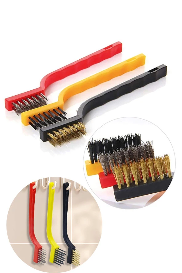 Hayal Sepeti 3lü Tel Naylon Fırça Aspiratör Ocak Banyo Musluk Lavabo Fırın Temizlik Fırça Seti