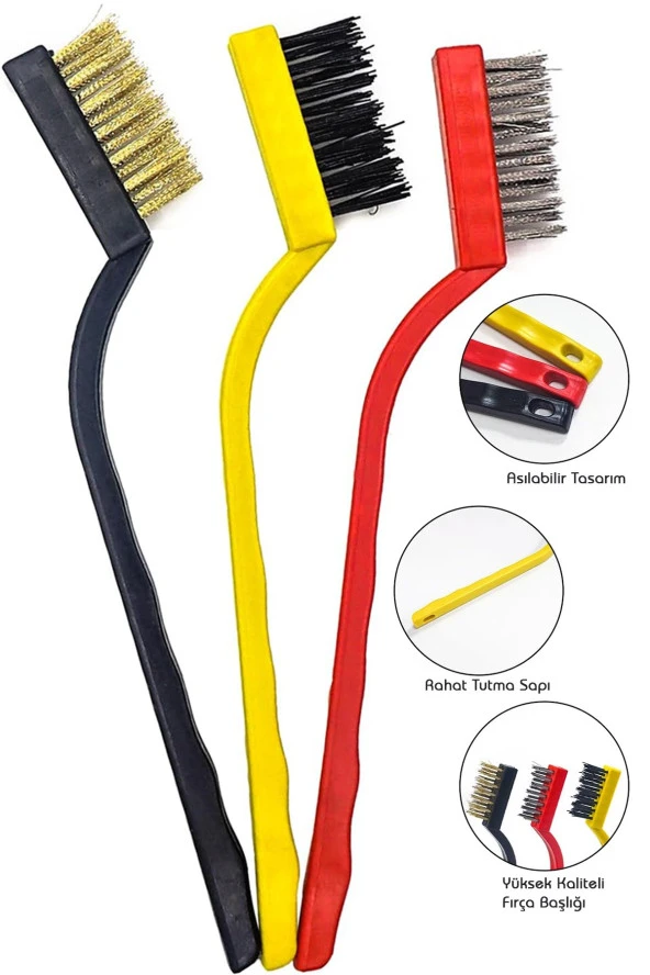 Hayal Sepeti 3lü Tel Naylon Fırça Aspiratör Ocak Banyo Musluk Lavabo Fırın Temizlik Fırça Seti - 6