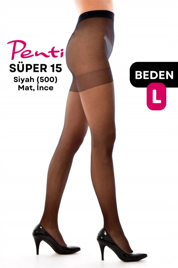 Penti Süper 15 Den Mat İnce Külotlu Çorap Siyah (500) -  3 Numara Large