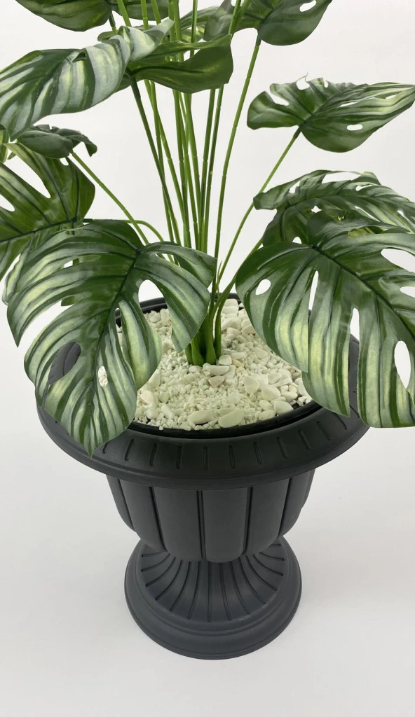 BİÇİÇEK   YAPAY ÇİÇEK SALON BİTKİSİ MONSTERA DEVE TABANI ANTRASİT RENK NERGİS SAKSIDA - 2