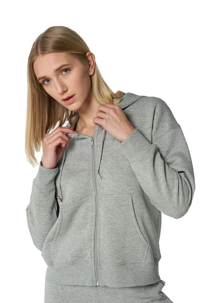 Hummel Hmlipomea Zip Hoodie Kadın Gri Sweatshirt 921694-2006