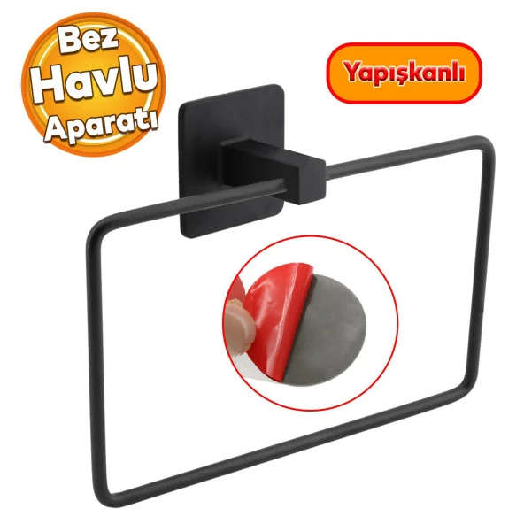 Metal Siyah Bez Havluluk Aparatı Bez Havlu Askısı Paslanmaz Yapışkanlı Lavabo Banyo Kare Stand