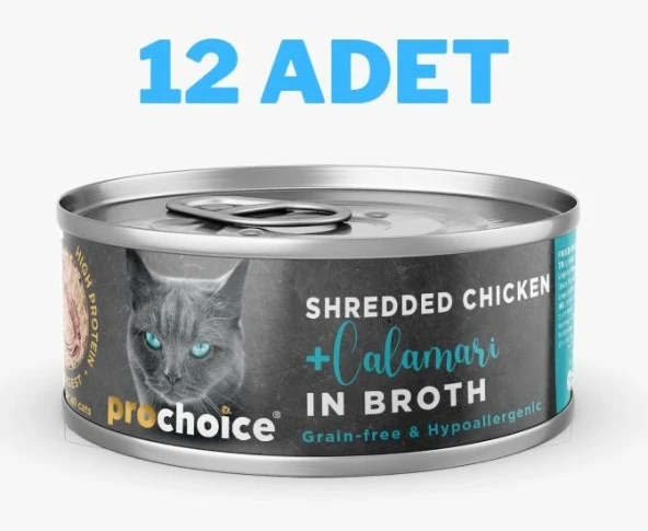 ProChoice Deluxe Shredded Chicken&Calamari Kedi Konservesi 12x70 gr