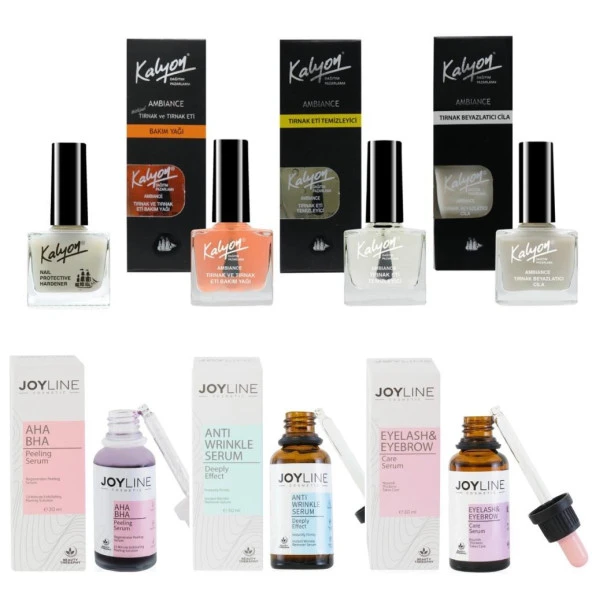 Kalyon Tırnak Güçlendirici,Bakım Yağı,Et Temizleyici,Beyazlatıcı+Joy Line 3 Lü Serum