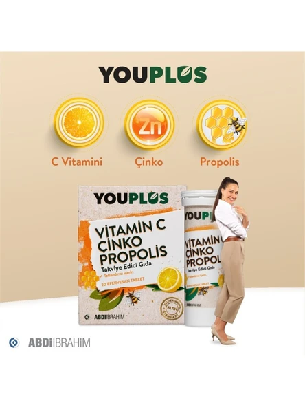 Youplus Vitamin C Çinko Propolis 20 Efervesan - Resim 2