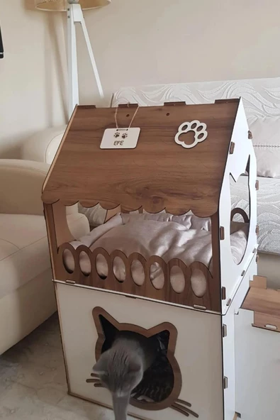 Mavitrend Büyük Kedi Evi Xxl Teraslı Kedi Evi 5kg Ve Üzeri Kediler Için XXL Kahve - Beyaz - 3