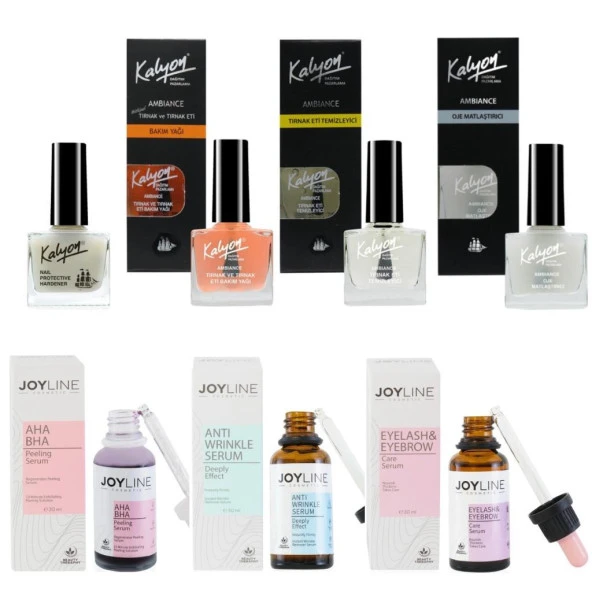 Kalyon Tırnak Güçlendirici,Bakım Yağı,Et Temizleyici,Matlaştırıcı+Joy Line 3 Lü Serum