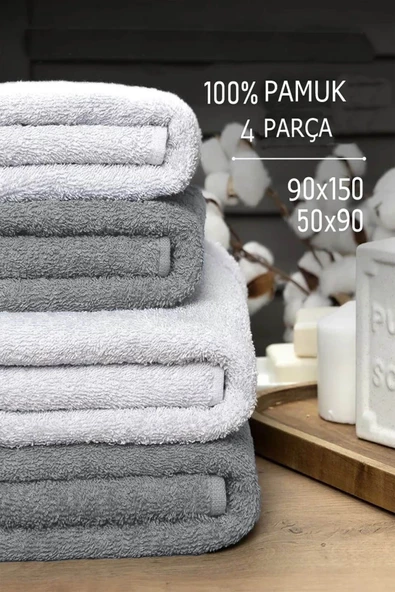 4 lü Banyo Havlusu Takımı Soft Büyük Havlulu Pamuklu Havlu Seti 90X150 Cm Beyaz - 2