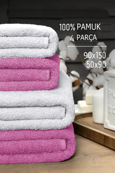 4 lü Banyo Havlusu Takımı Soft Büyük Havlulu Pamuklu Havlu Seti 90X150 Cm Beyaz - 6