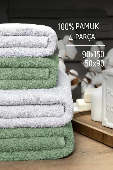 4 lü Banyo Havlusu Takımı Soft Büyük Havlulu Pamuklu Havlu Seti 90X150 Cm Beyaz - 8