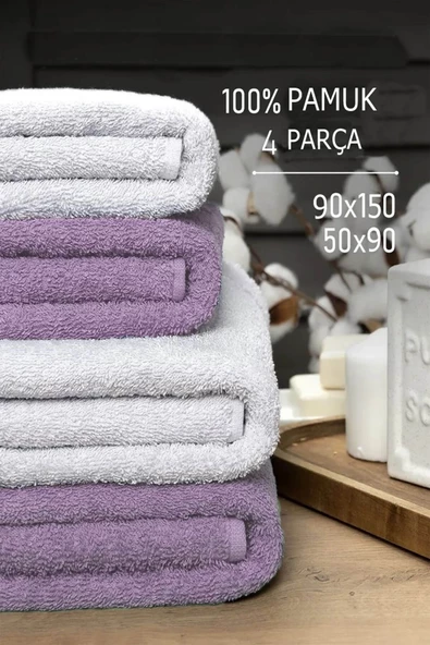 4 lü Banyo Havlusu Takımı Soft Büyük Havlulu Pamuklu Havlu Seti 90X150 Cm Beyaz - 5