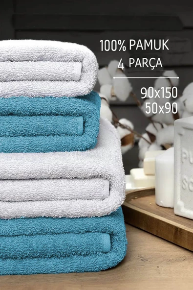 4 lü Banyo Havlusu Takımı Soft Büyük Havlulu Pamuklu Havlu Seti 90X150 Cm Beyaz - 7