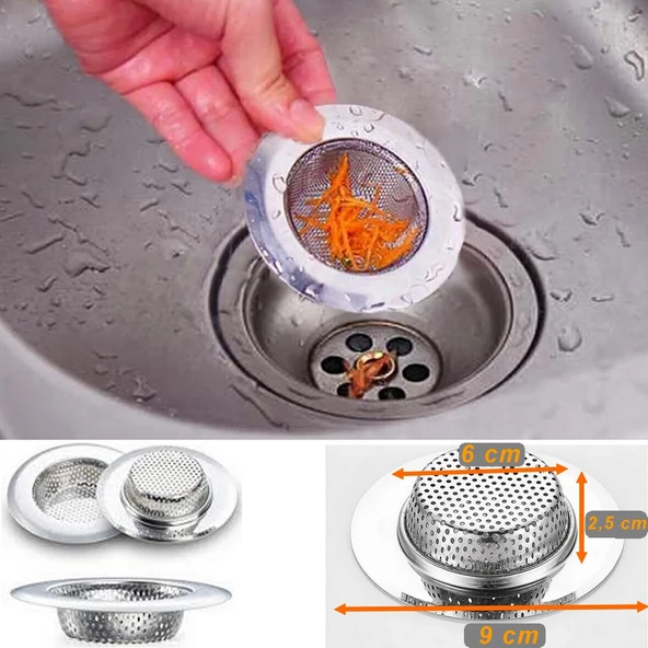 9 Cm Büyük Boy Paslanmaz Çelik Lavabo Süzgeci - Evye Süzgeci - Eviye Süzgeç