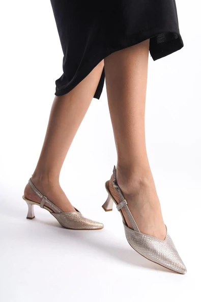 ParParS Parıltılı Altın Dore Kısa Topuklu Abiye Ayakkabı - Resim 2