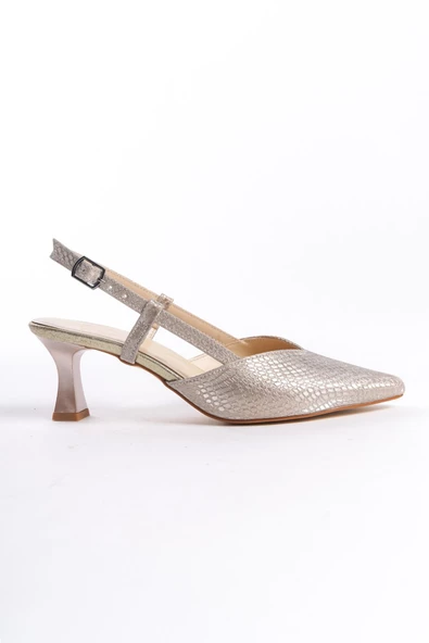 ParParS Parıltılı Altın Dore Kısa Topuklu Abiye Ayakkabı - Resim 4