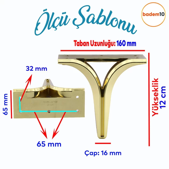 Begonya Lüks Mobilya Kanepe Sehpa Tv Ünitesi Oturma Grubu Koltuk Ayağı Baza Ayakları Altın 12 Cm - Resim 2