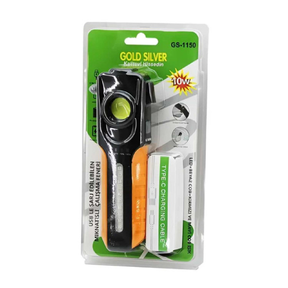 Gold Silver MıknatıslıŞarj Edilebilir Fener + Powerbank GS-1150