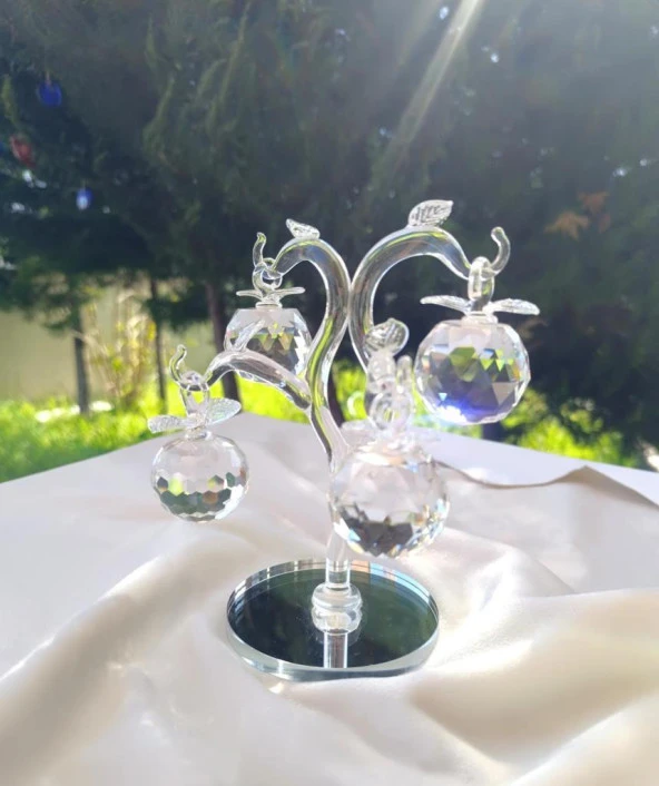 Kristal Cam Elma Ağacı Meyve Şeffaf Ayna Biblo Masa Ev Ofis Düğün Nişan Organize Dekorasyon - 3