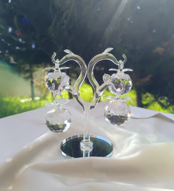 Kristal Cam Elma Ağacı Meyve Şeffaf Ayna Biblo Masa Ev Ofis Düğün Nişan Organize Dekorasyon - 4