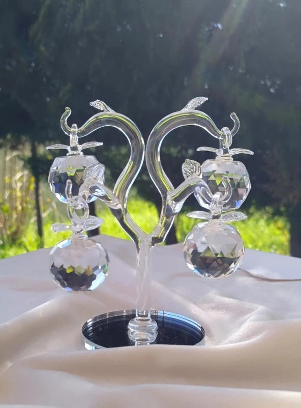 Kristal Cam Elma Ağacı Meyve Şeffaf Ayna Biblo Masa Ev Ofis Düğün Nişan Organize Dekorasyon - 5