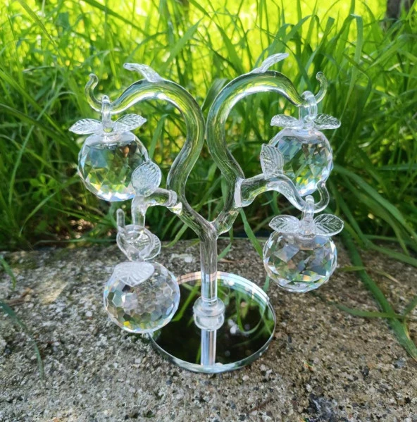 Kristal Cam Elma Ağacı Meyve Şeffaf Ayna Biblo Masa Ev Ofis Düğün Nişan Organize Dekorasyon - 6