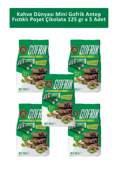 Kahve Dünyası Mini Gofrik Antep Fıstıklı Poşet Çikolata 125 gr x 5 Adet