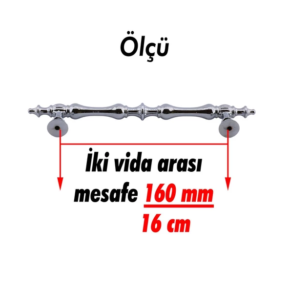 Şehzade Kulp Mobilya Mutfak Dolabı Çekmece Dolap Kulpları Kapak Kulpu Kulbu Krom 160 mm Metal - 2