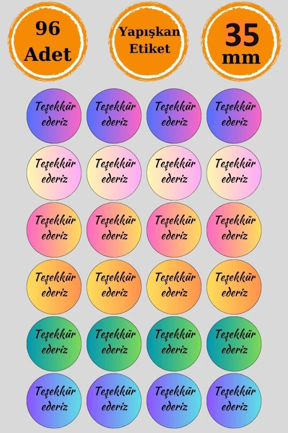 96 Adet Renkli Teşekkür Ederiz Sticker - Paketleme Sticker - Teşekkür Sticker - Hediye Sticker