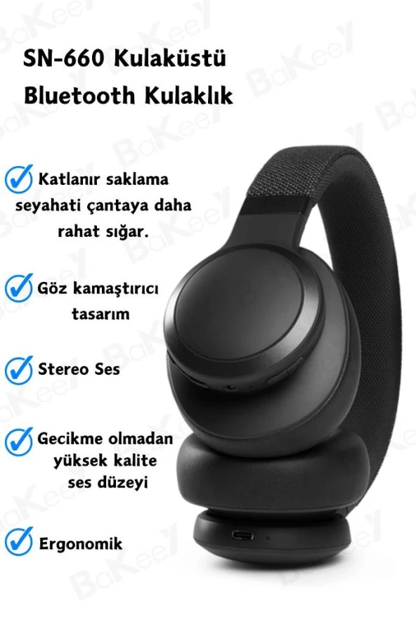 SN660 Bluetooth Kablosuz Kulak Üstü Kulaklık Mikrofonlu Oyuncu Kulaklıkları Android-İphone Uyumlu - 6