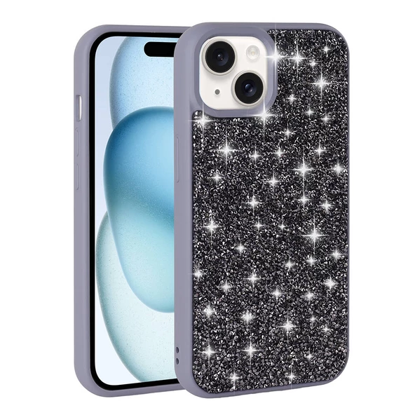 iPhone 15 Plus Kılıf Parlak Taşlı Tasarım Pırlanta Kılıf - Resim 7