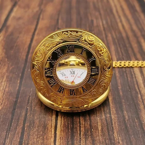 Köstekli Gold Roma Rakamlı Cep Saati SL7148 - 5