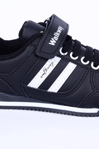 Walkway Effective Pu P Deri Rahat Taban Siyah-Beyaz Günlük Unisex Çocuk Spor Ayakkabı - Resim 2