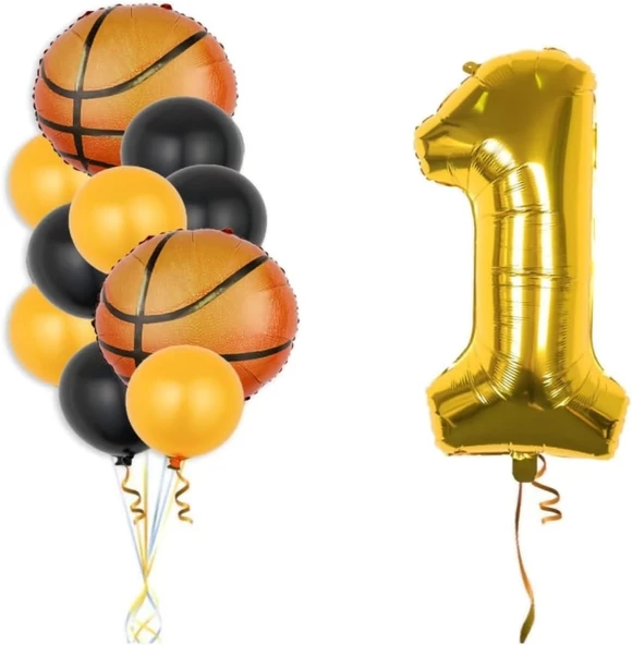 Gold Rakam Basketbol Topu Folyo Ve Lateks Balon Seti