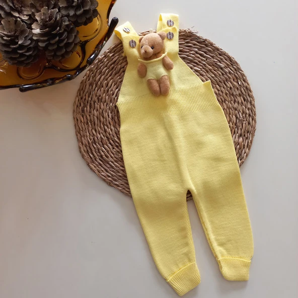 MARS BABY Kız Bebek Triko Oyuncak Ayılı Salopet Sarı