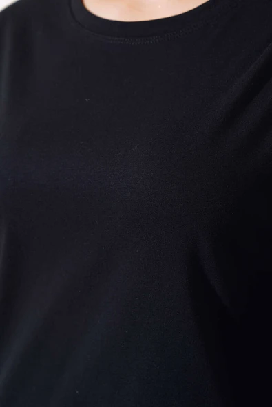Bisiklet Yaka Basic T-shirt Siyah - 4