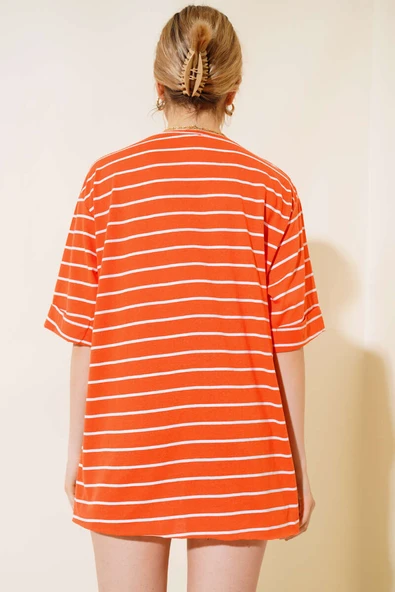 Çizgili Oranj Tshirt - Resim 3
