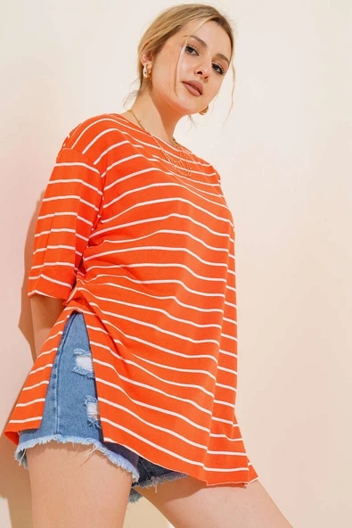 Çizgili Oranj Tshirt ürün görseli 1