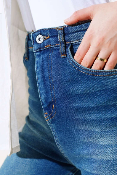 Uzun Salaş Kot Pantolon Orta Mavi - Resim 4