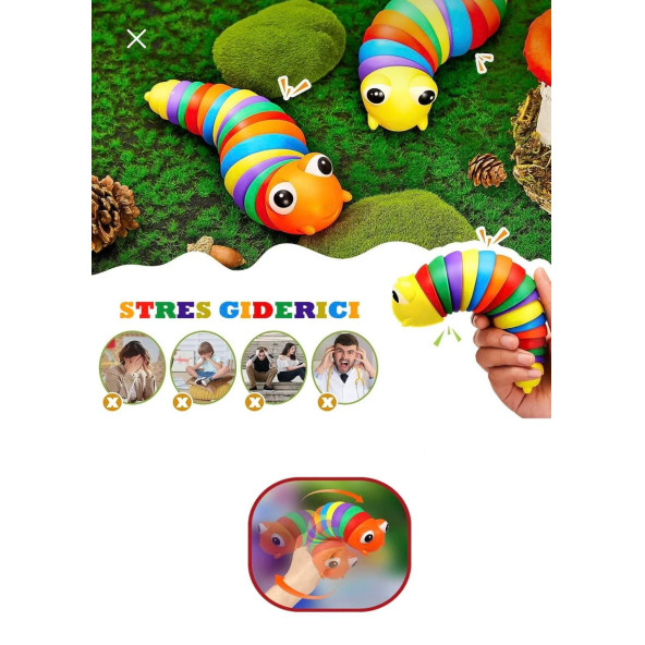 Sevimli Eğitici Sök Tak Renkli Tırtıl Montessori Eğitici Oyuncak - 6