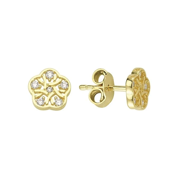 14 Ayar Geometri Taşlı Altın Küpe 1,10 gr - 1