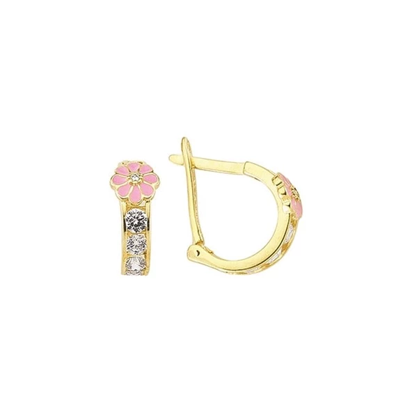 14 Ayar Altın Pembe Çicek Halka Çocuk Küpe 1,50 gr - 3