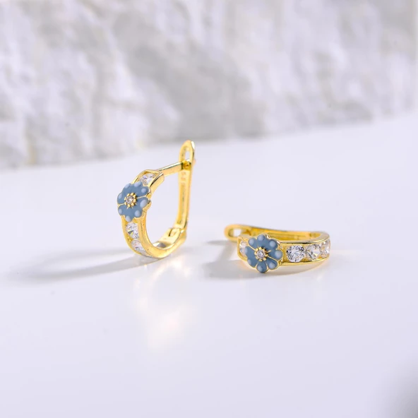 14 Ayar Altın Pembe Çicek Halka Çocuk Küpe 1,50 gr