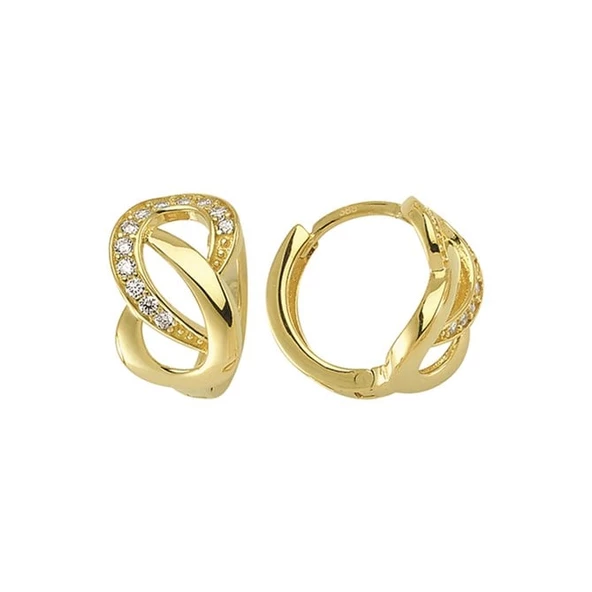 14 Ayar Taşlı Desenli Halka Altın Küpe 2,55 gr