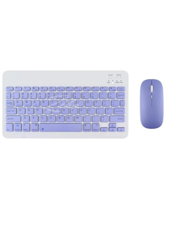 Lenovo Tab M10 HD ZA6W0005TR 10.1" Uyumlu Kablosuz Bluetooth Şarjlı Mini Q Klavye Mouse Seti - Mor