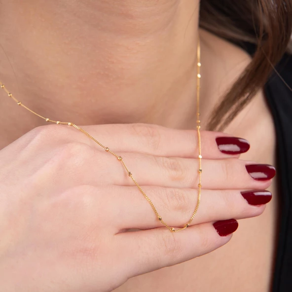 14 Ayar Satürn Altın Zincir Kolye - 1.85 gr - Resim 3