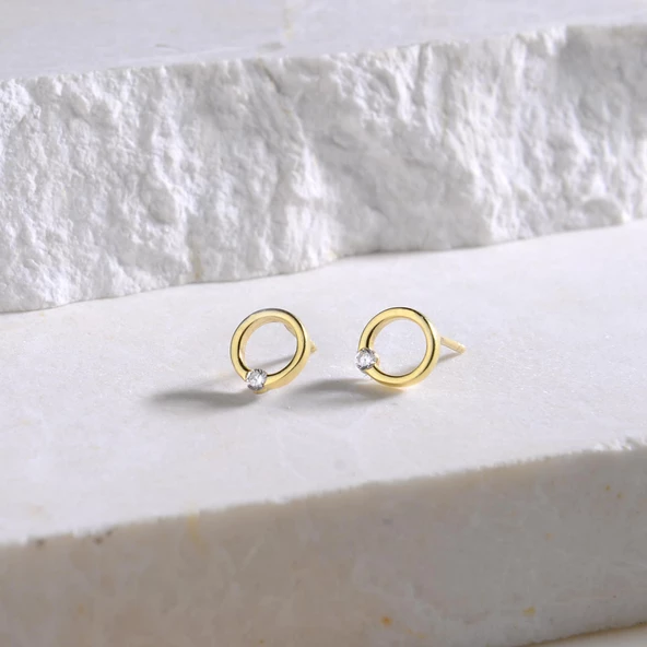 14 Ayar Altın Oval Tek Taş Küpe 1,15 gr ürün görseli 1