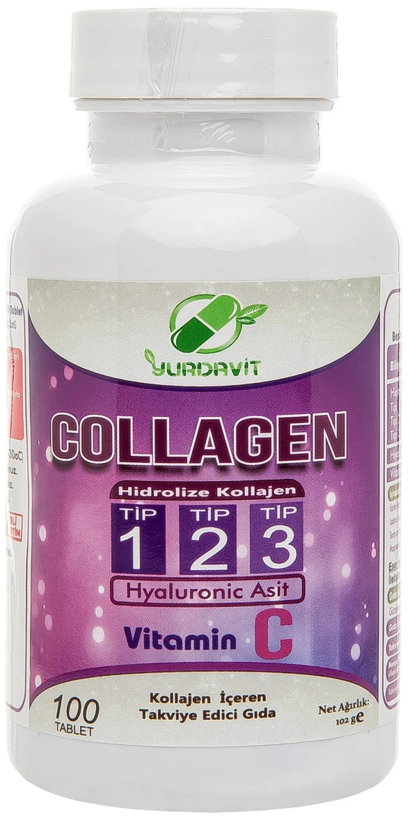 Yurdavit Hidrolize Collagen 900 Mg Type (Tip) 1-2-3 Hyaluronic Acid Vitamin C 100 Tablet
